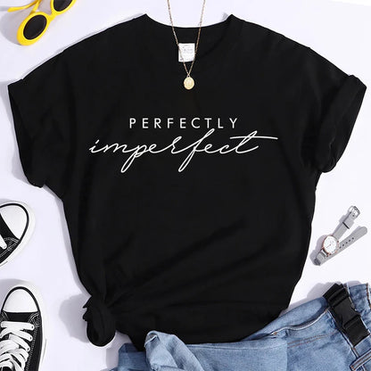 T-shirt à Manches Courtes pour Homme et Femme, Décontracté, Parfaitement Imparfait, Lettre Imprimée, Drôle, à la Mode