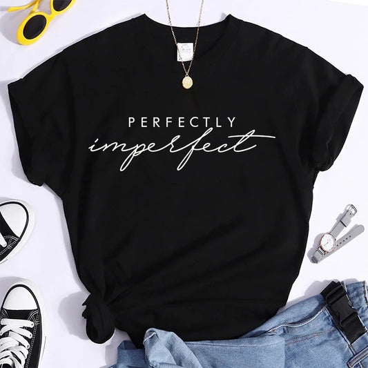 T-shirt à Manches Courtes pour Homme et Femme, Décontracté, Parfaitement Imparfait, Lettre Imprimée, Drôle, à la Mode