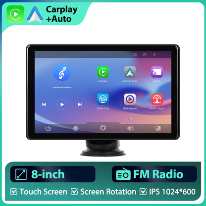 Podofo 8 ''lecteur d'écran intelligent CarPlay Android Auto IPS lecteur multimédia à écran Vertical vers FM Bluetooth Airplay Android Cast
