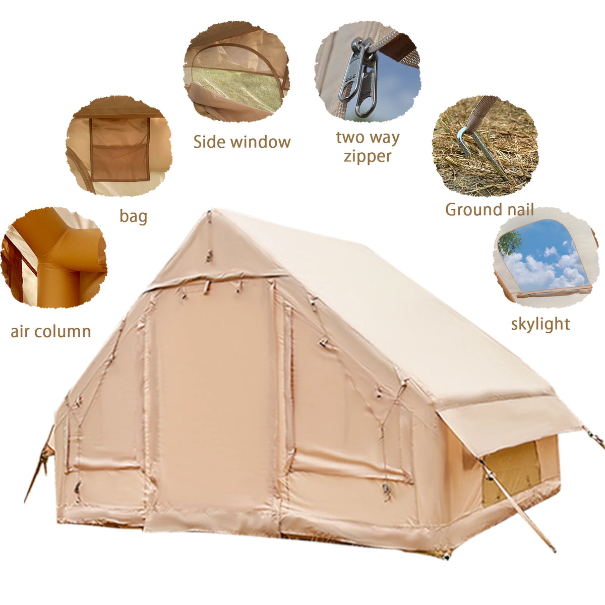 Tente de camping gonflable PAKICETUS pour 4 à 8 personnes avec fenêtres, tente de camping portable résistante à l'eau