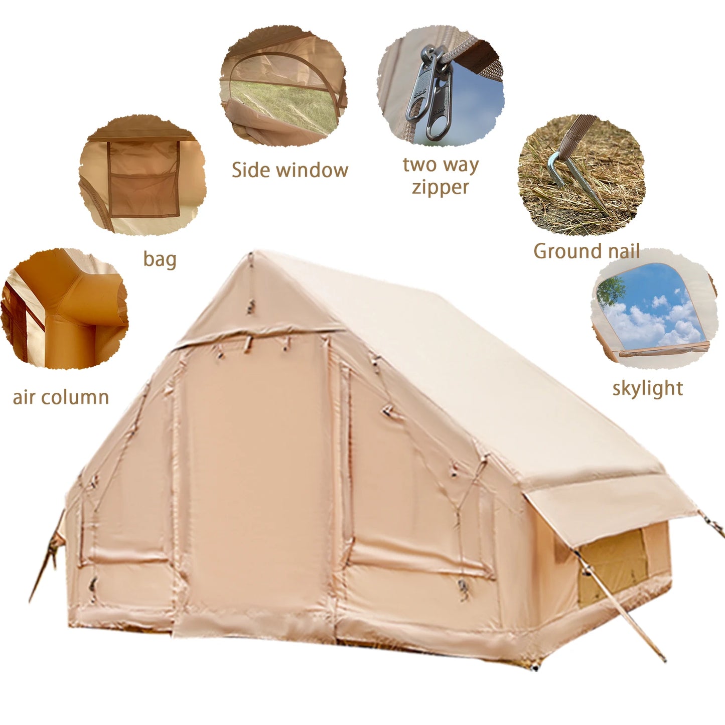 Tente de camping gonflable PAKICETUS pour 4 à 8 personnes avec fenêtres, tente de camping portable résistante à l'eau
