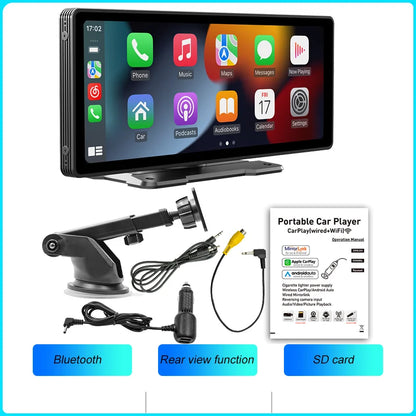 BQCC-Écran Carplay sans fil portable, caméra de recul arrière HD, autoradio DVR, lecteur vidéo MP5, Android Auto, 10.26 pouces