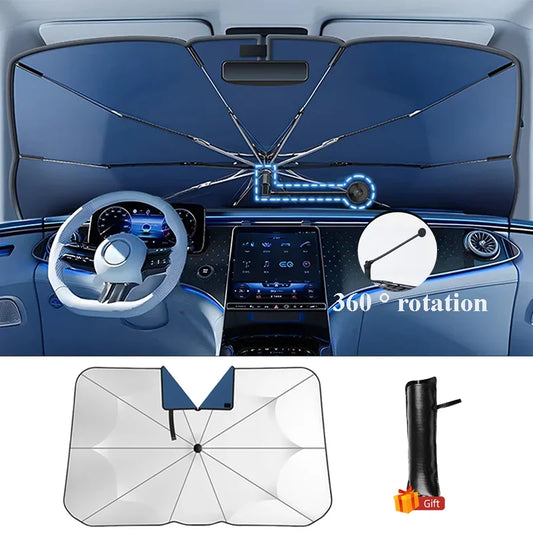 Parasol de pare-brise de voiture avec 360 ° Pare-soleil pour fenêtre avant, poignée pliable à Rotation, Protection UV, accessoires de voiture d'été