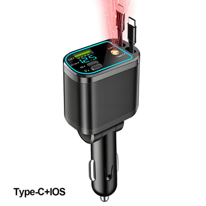 Chargeur de voiture rétractable 120W, avec toit Starlight, câble USB C, chargeur rapide, adaptateur allume-cigare pour IPhone Huawei Samsung