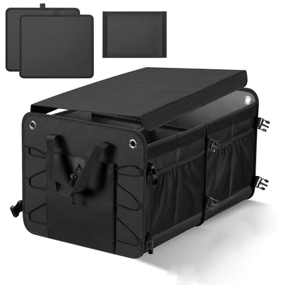 Organisateur de coffre SUV, organisateur de voiture, boîte de rangement pliable multi-compartiments pour accessoires de voiture pour femmes et hommes, fond antidérapant