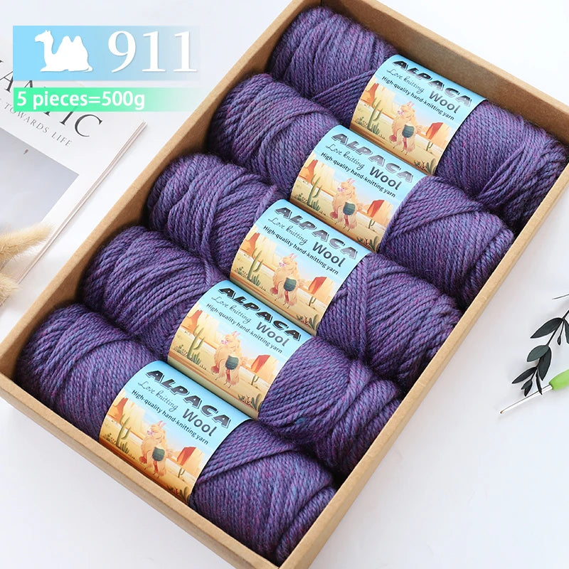 500g contient 5 écheveaux de fil de laine d'alpaga épais, 245 aiguilles, fil à tricoter, fil de matériel de bricolage pour pulls à tricoter, fil pour la fabrication de pulls en laine, grands manteaux, châles, chapeaux,