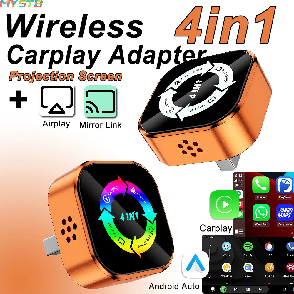 Adaptateur Carplay 4 en 1 pour voiture sans fil, pour Apple Android, connexion automatique, lien miroir, écran Airplay, WiFi, Bluetooth 2026, mise à niveau Carplay