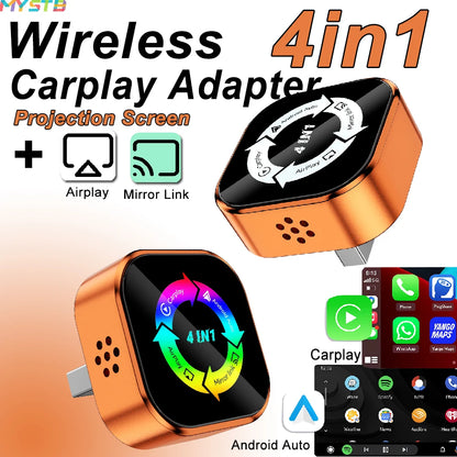 Adaptateur Carplay 4 en 1 pour voiture sans fil, pour Apple Android, connexion automatique, lien miroir, écran Airplay, WiFi, Bluetooth 2026, mise à niveau Carplay
