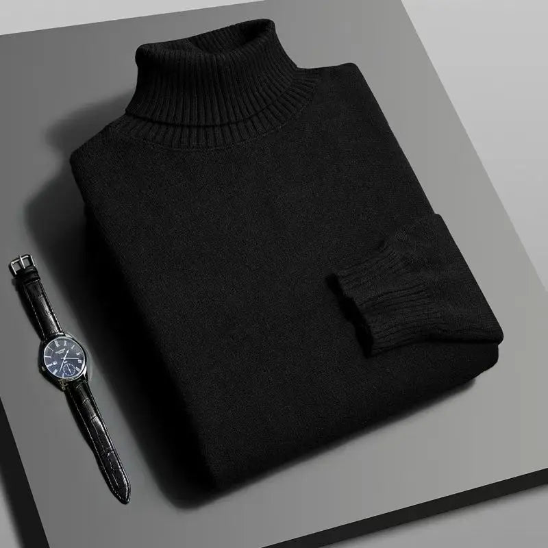 Automne hommes haute qualité tricoté pull à col roulé coupe ajustée à manches longues anti-boulochage pull couleur unie tendance hommes Streetwea