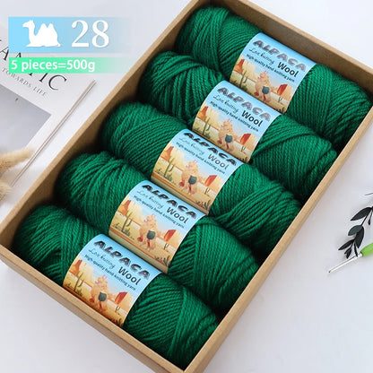 500g contient 5 écheveaux de fil de laine d'alpaga épais, 245 aiguilles, fil à tricoter, fil de matériel de bricolage pour pulls à tricoter, fil pour la fabrication de pulls en laine, grands manteaux, châles, chapeaux,