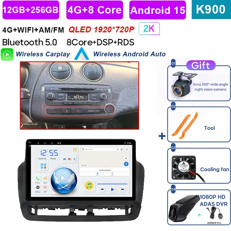 Écran tactile QLED de Navigation GPS pour Seat Ibiza 2012 – 2015, Android Auto Radio, lecteur vidéo multimédia de voiture, 5G, WIFI, BT, sans DVD 2din