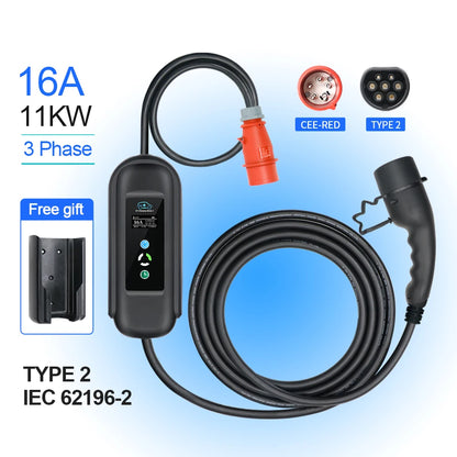 Kolanky Vope2 Sister-Chargeur EV portable, câble de charge EVSE, prise CEE pour voiture électrique, 16A, 11KW, longueur totale 5m, 3 phases