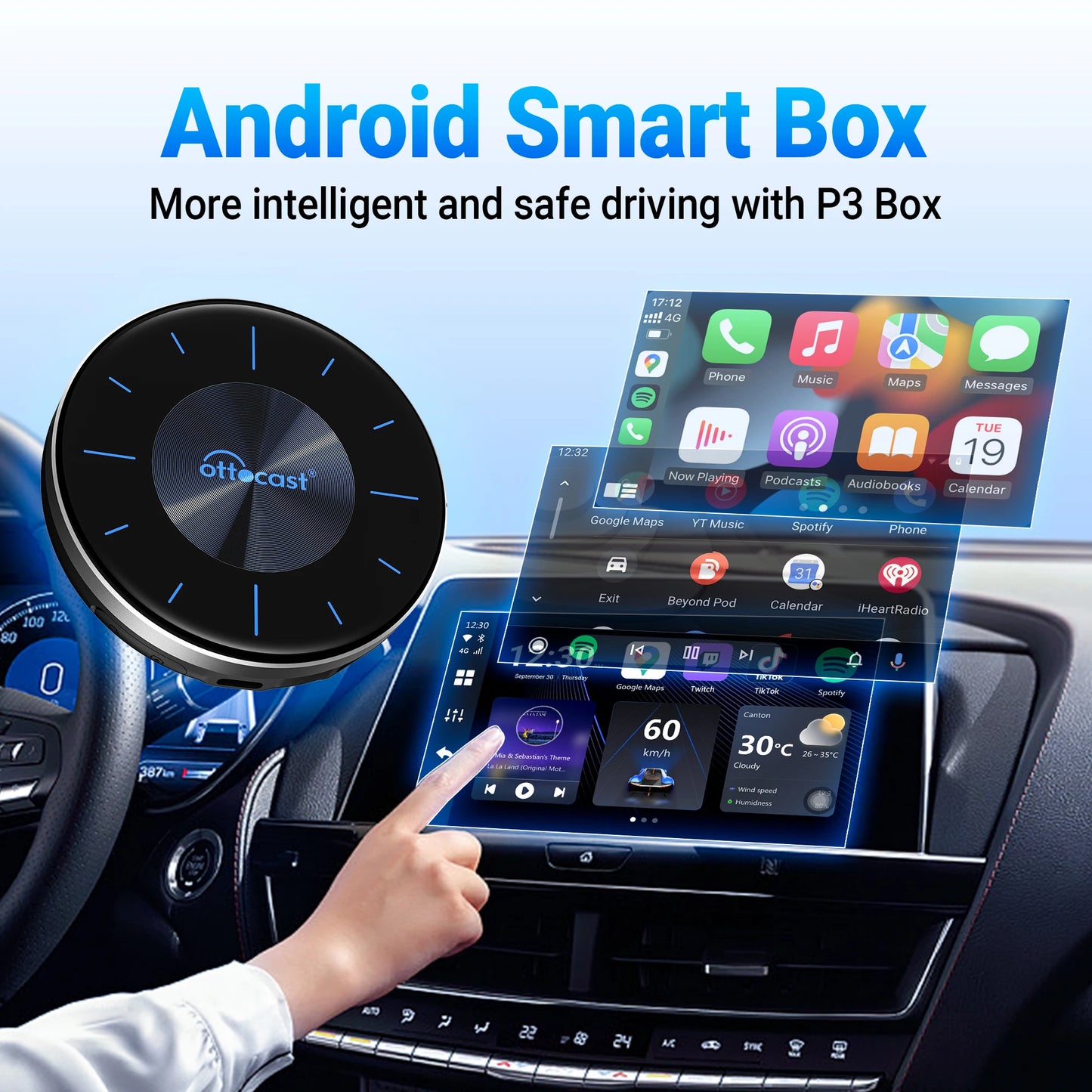 OTTOCAST P3 OttoAibox CarPlay AI Box sans fil Android Auto Smart TV Box accessoires de voiture pour Benz Audi Kia Hyundai VW Toyota 2024
