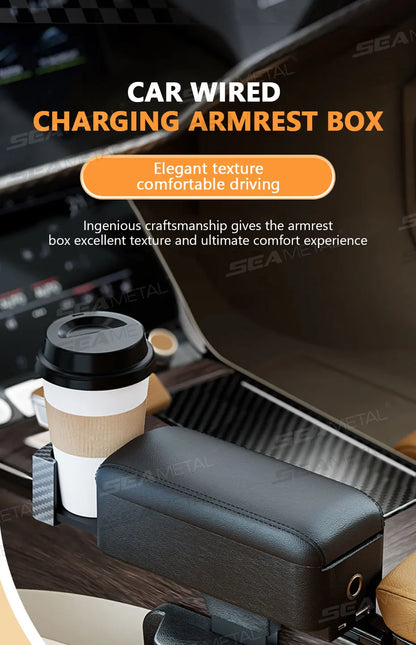 SEAMETAL-Boîte de rangement pour bras de voiture réglable, support de coude, boîte de console centrale avec porte-gobelet GNE, évaluation de charge recommandée