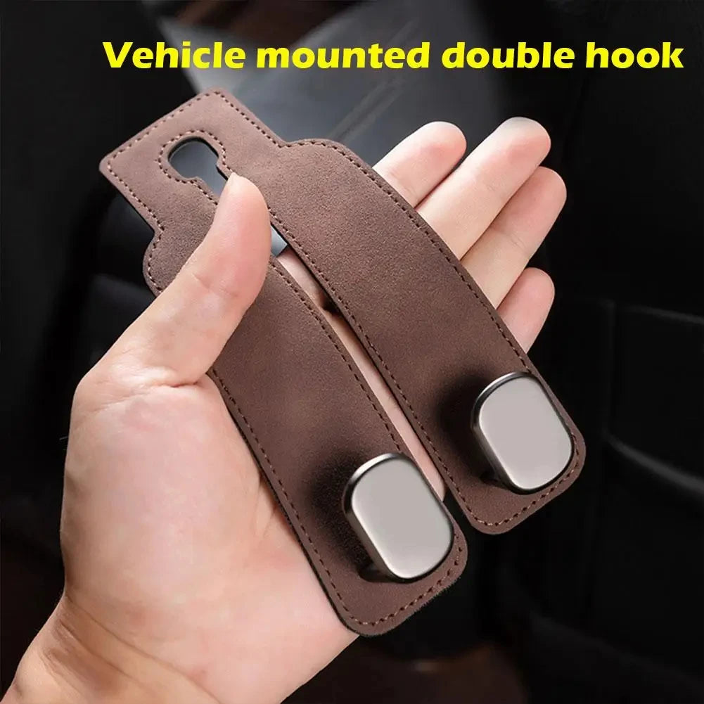 Crochet en cuir pour rangement intérieur de véhicule, 2 pièces, support de téléphone intérieur de voiture, appui-tête de véhicule, cintre de sac pour un rangement pratique de voyage