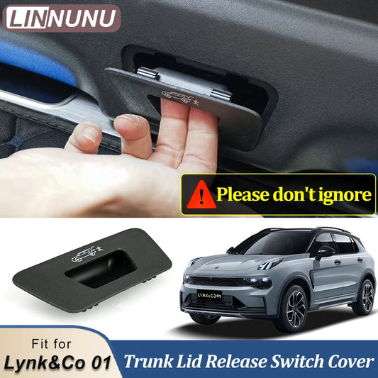 LINNUNU couvercle de commutateur de déverrouillage du couvercle du coffre adapté pour Lynk & co 01 bouton de coffre interne trappe arrière serrure hayon hayon hayon poignée de verrouillage