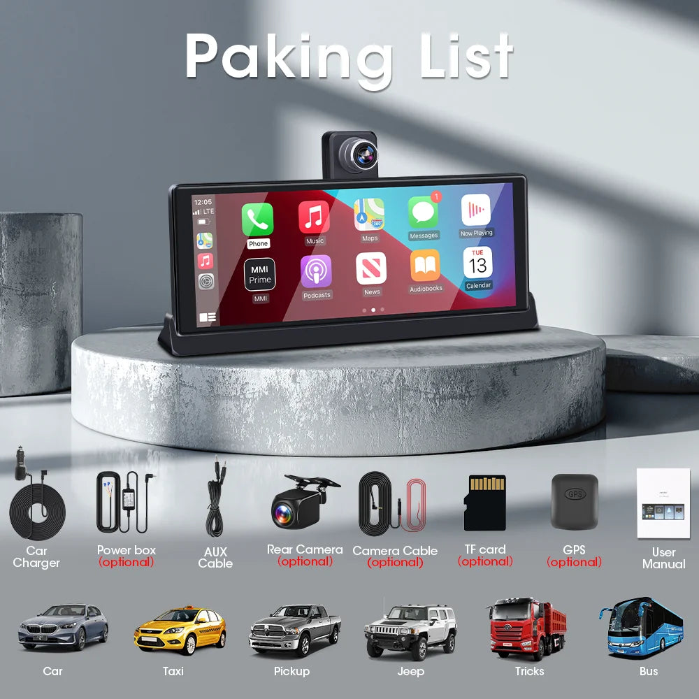 10.26 ''4K ADAS Dashcam voiture DVR Android Auto Carplay écran automobile système Intelligent enregistreur vidéo moniteur caméra de recul