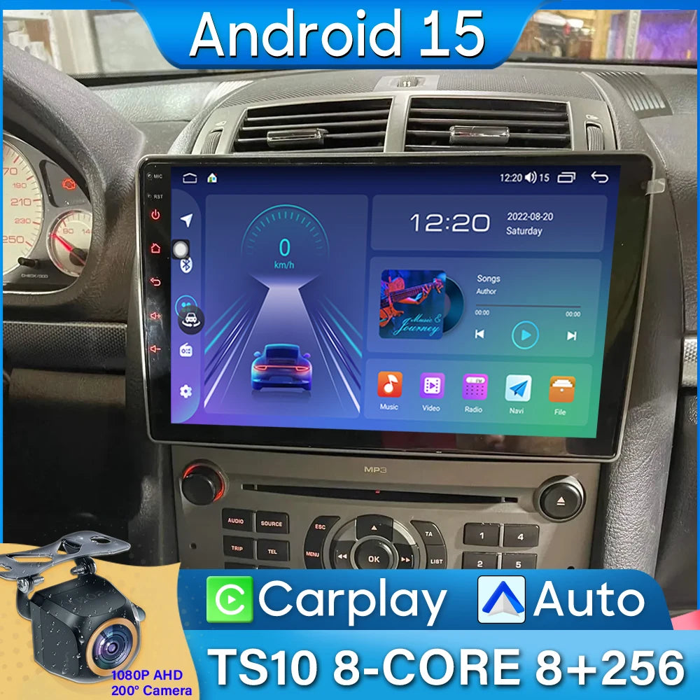 Autoradio Carplay pour Peugeot 407 2004-2011 Android 15 Navigation GPS Android Auto stéréo Android 15 vidéo 2K BT 4G No 2din DVD