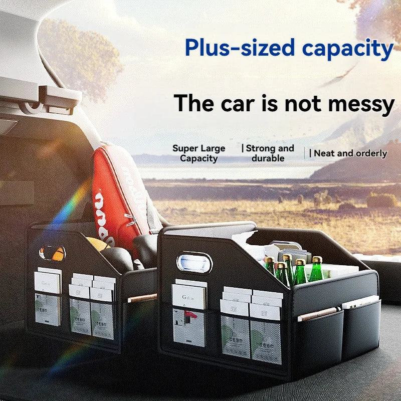 ZukMi Organisateur de coffre de voiture pliable en cuir de qualité supérieure - Boîte de rangement universelle étanche pour SUV, berlines et camions (capacité 2,5 L)