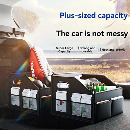 ZukMi Organisateur de coffre de voiture pliable en cuir de qualité supérieure - Boîte de rangement universelle étanche pour SUV, berlines et camions (capacité 2,5 L)