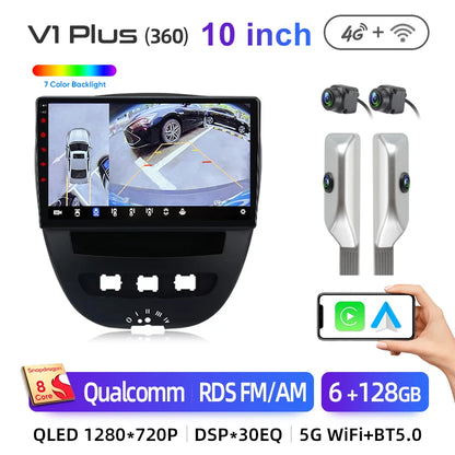 Junsun CarPlay sans fil pour Apple Auto autoradio stéréo pour Peugeot 107 Toyota Aygo citroën 2005-2014 GPS écran tactile multimédia