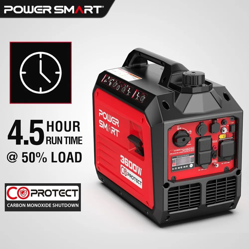 Générateur d'onduleur portable de 3600 watts avec protection CO, fonctionnement silencieux, 30 ampères RV-Ready