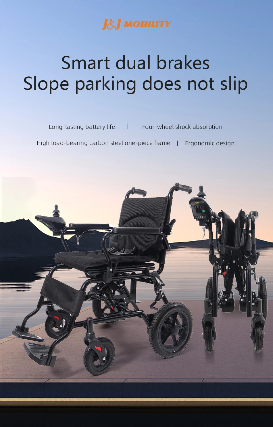 Fauteuil roulant électrique pliable en acier au carbone pour la rééducation, facile à utiliser