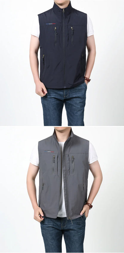 Grande taille hommes été en plein air randonnée gilet tactique multi-poches léger coque souple utilitaire voyage Safari Cargo gilet hommes