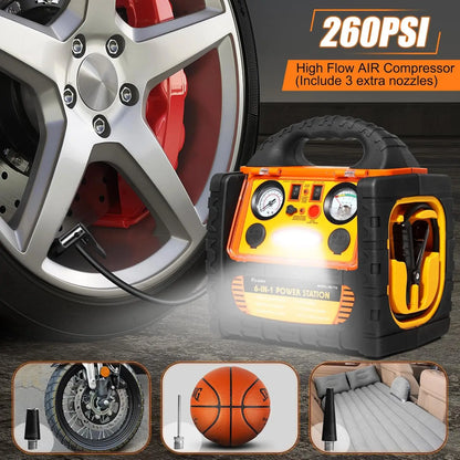 Démarreur portatif de saut de centrale électrique de 1800 ampères avec le gonfleur de pneu de 260 PSI/compresseur d'air 400W onduleur 2.1A Port USB