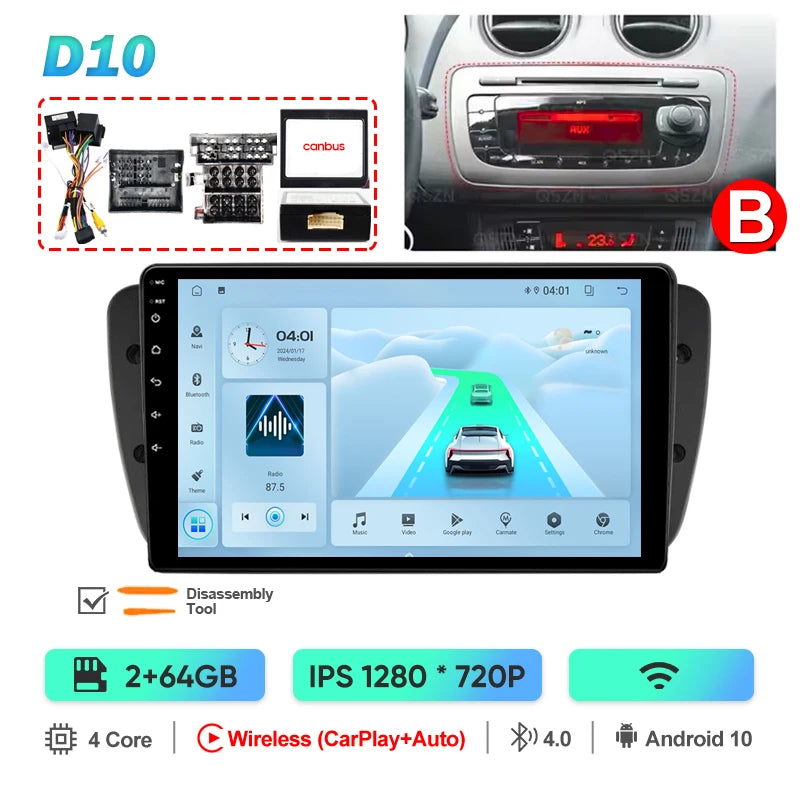 Pour Seat Ibiza 2012 2013 2014 2015 Android Auto Carplay Radio voiture lecteur vidéo multimédia GPS Navigation QLED écran tactile 4G