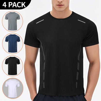 4/1 Pcs Men's Summer Multicolor Quick-drying Sports Short Sleeve Loose Breathable Fitness Running Badminton T Reflective Strip