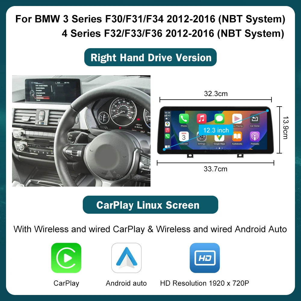 Écran d'affichage multimédia sans fil CarPlay Android Auto, 10.25'12.3', pour BMW série 1 2 3 4 F20 F21 F22 F30 F31 F32 F33