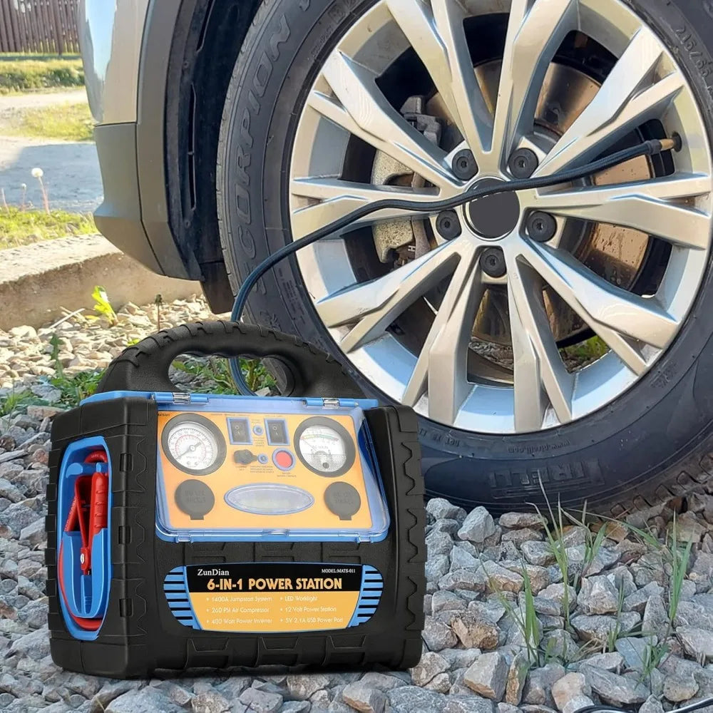 Démarreur de saut 6 en 1, 1800 ampères, avec compresseur d'air, gonfleur de pneus 260psi, batterie de voiture 12V, Pack de démarrage pour camion Aut