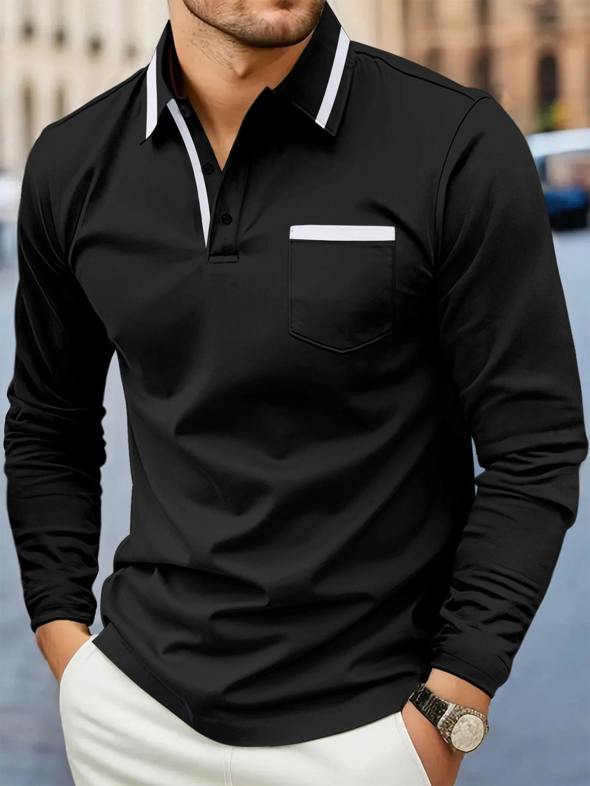 Printemps et automne best-seller mode golf hommes revers poche confortable sport décontracté couleur unie à manches longues haut respirant