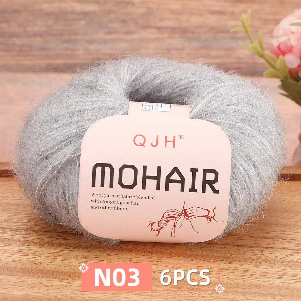 Fil Mohair doux et chaud, 6 paquets/150g, chaussettes de pull en tricot faites à la main, fil d'écharpe châle au Crochet, 60% Mohair, 40% acrylique