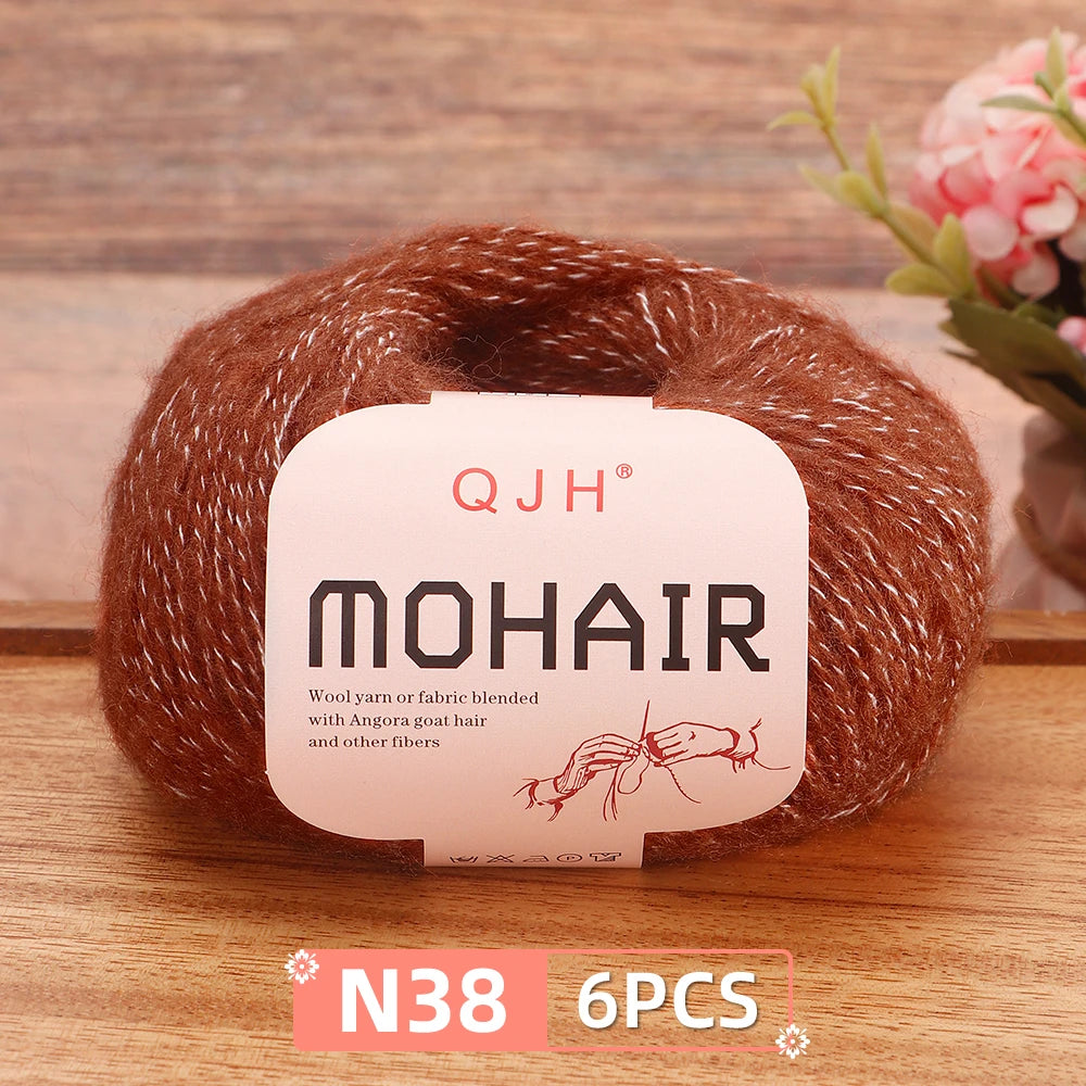 Fil Mohair doux et chaud, 6 paquets/150g, chaussettes de pull en tricot faites à la main, fil d'écharpe châle au Crochet, 60% Mohair, 40% acrylique