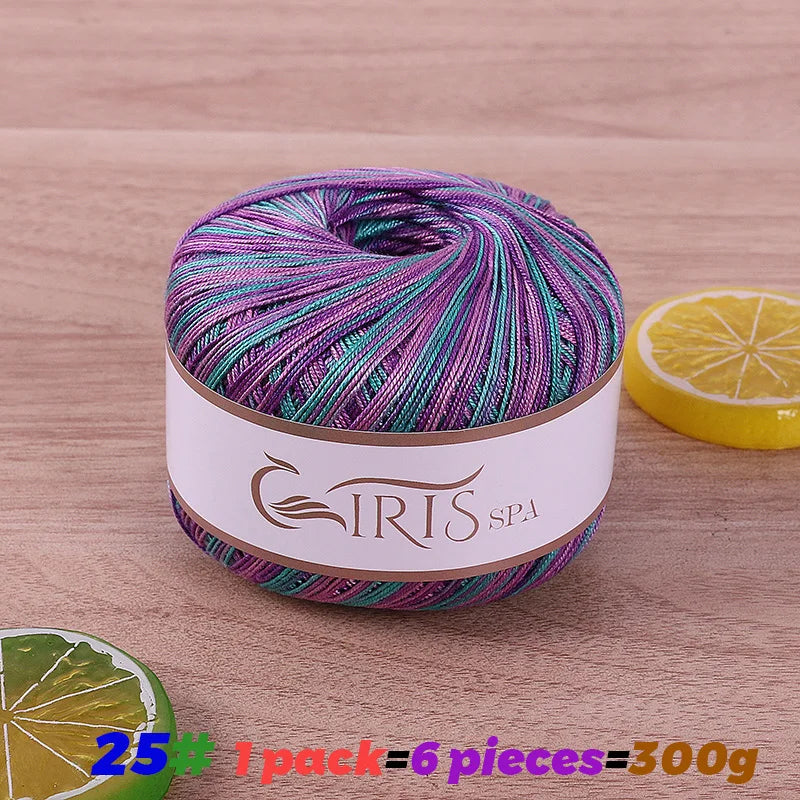 6 #   Fil de dentelle, fil de coton 100% pur coloré teint dégradé mercerisé, fil fin au crochet, tricot fait à la main, châle ajouré d'été, fil de tricot pour pull, 1 pièce = 6 pièces = 300 grammes