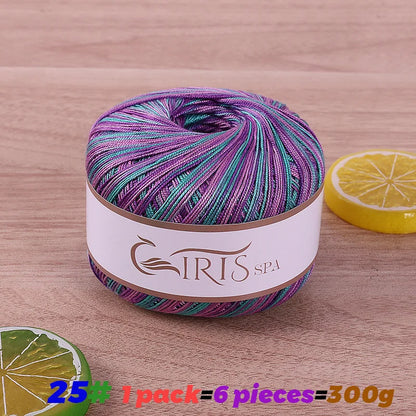 6 #   Fil de dentelle, fil de coton 100% pur coloré teint dégradé mercerisé, fil fin au crochet, tricot fait à la main, châle ajouré d'été, fil de tricot pour pull, 1 pièce = 6 pièces = 300 grammes