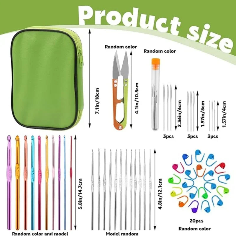 Ensemble de 54 aiguilles à crochet, aiguilles à tricoter, aiguilles émoussées, kit de marqueurs de mailles avec étui de rangement, outils de tricot à la main DIY
