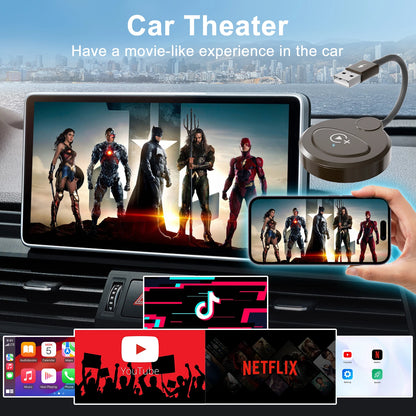 Adaptateur sans fil Carplay avec Youtube/Netflix/Tiktok, Dongle USB Carplay sans fil pour Carplay filaire en usine vers sans fil