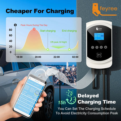 شاحن Feyree EV كابل من النوع 2 32 أمبير 7.6 كيلو واط موازنة شحن ديناميكية EVSE Wallbox وظيفة التطبيق 11 كيلو واط 22 كيلو واط محطة شحن سيارة كهربائية