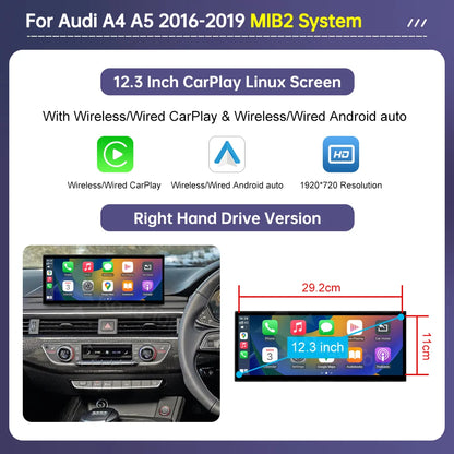 Road Top 12.3'sans fil CarPlay Android Auto écran pour Audi A4 A5 2016-2019 Airplay multimédia autoradio lecteur