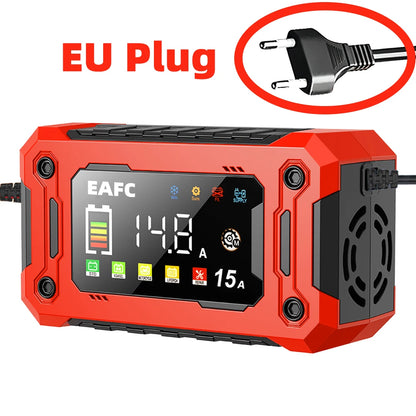 Le plus récent chargeur de batterie de voiture 12V 15A/8A réparation d'impulsions grand écran chargeur intelligent pour voiture moto plomb acide AGM GEL Batteries