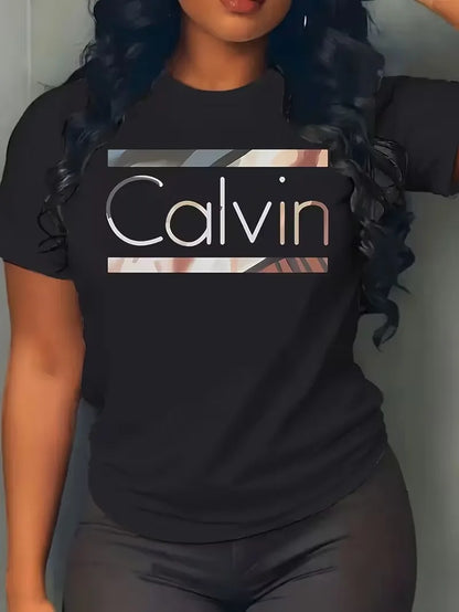 Offre spéciale femmes mode d'été décontracté Calvin lettre motif imprimé col rond manches courtes vêtements de sport T-shirt y2k vêtements