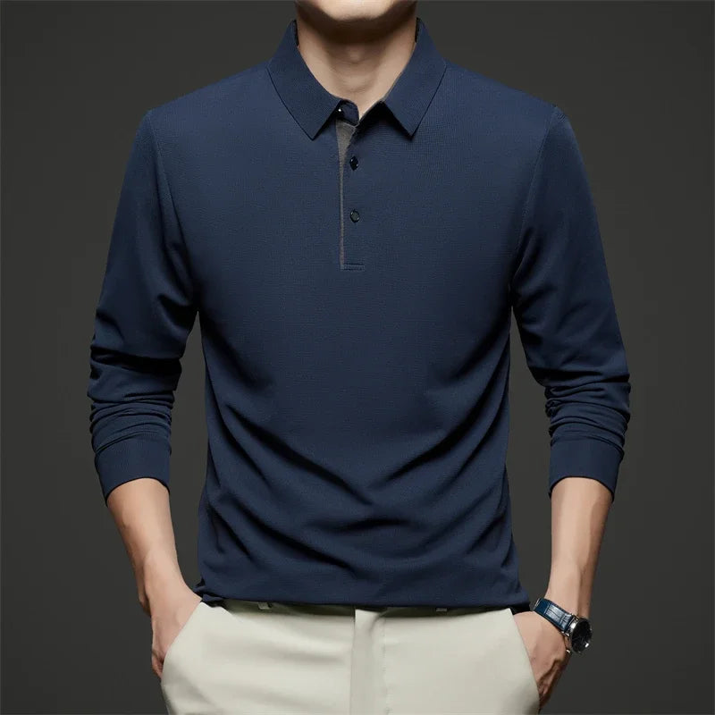 Polo d'affaires décontracté à manches longues pour hommes, haut polyvalent, document solide, à la mode, chaud, confortable, quatre saisons, nouveau