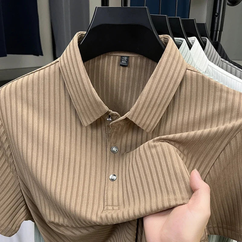 2025 nouveaux hommes décontracté mode rayé à manches courtes col Polo respirant et confortable été polyvalent T-shirt