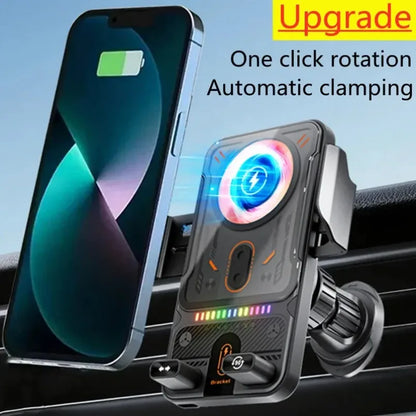 Chargeur sans fil universel pour voiture 15W, électrique télescopique 360 °   Lumière ambiante à montage rotatif pour charge rapide iPhone/Samsung/Xiaomi