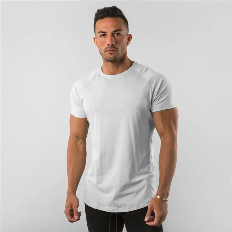 T-shirt hommes décontracté à manches courtes jogging musculaire musculation T-shirt mâle gymnase Fitness hauts T-shirt Streetwear coupe ajustée été T-shirt