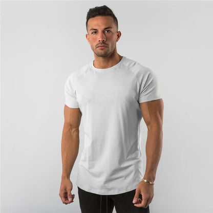 T-shirt hommes décontracté à manches courtes jogging musculaire musculation T-shirt mâle gymnase Fitness hauts T-shirt Streetwear coupe ajustée été T-shirt