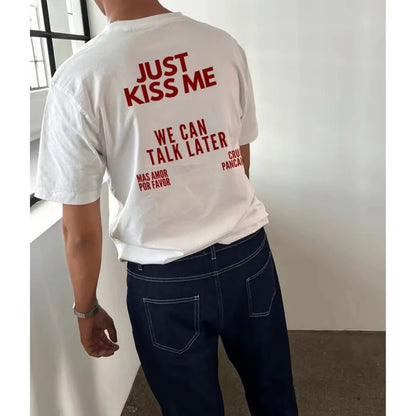 Skuggnas Just Kiss Me T-Shirt en coton graphique drôle chemise positive cadeau pour femmes et hommes hauts décontractés t-shirts de mode d'été